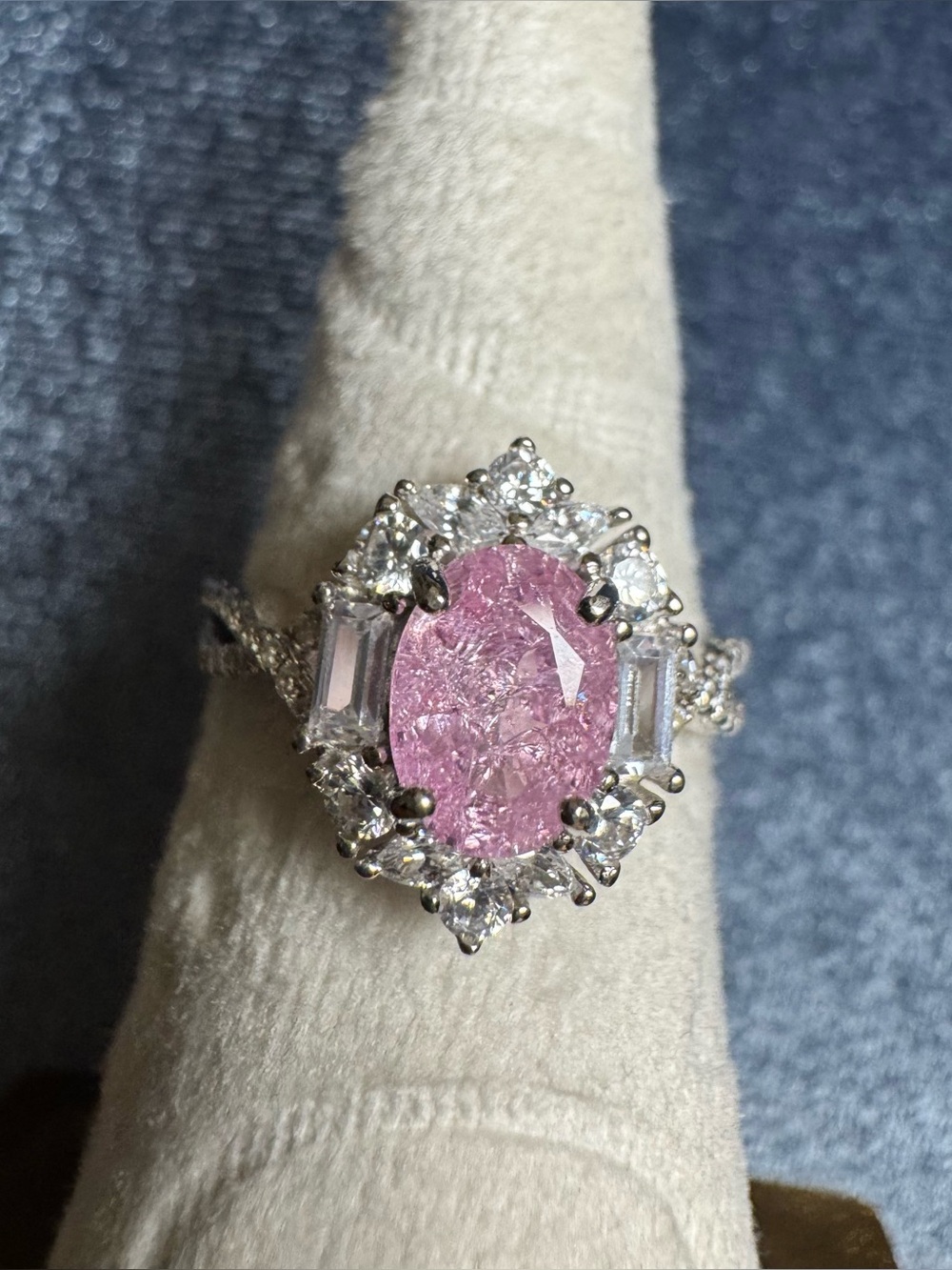S925 silver pink oval halo ring lab stone size 6